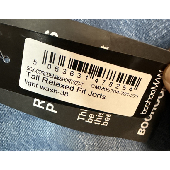 Boohooman Tall Relaxed Fit Jorts, Light Wash, Size 38 - Picture 2 of 5